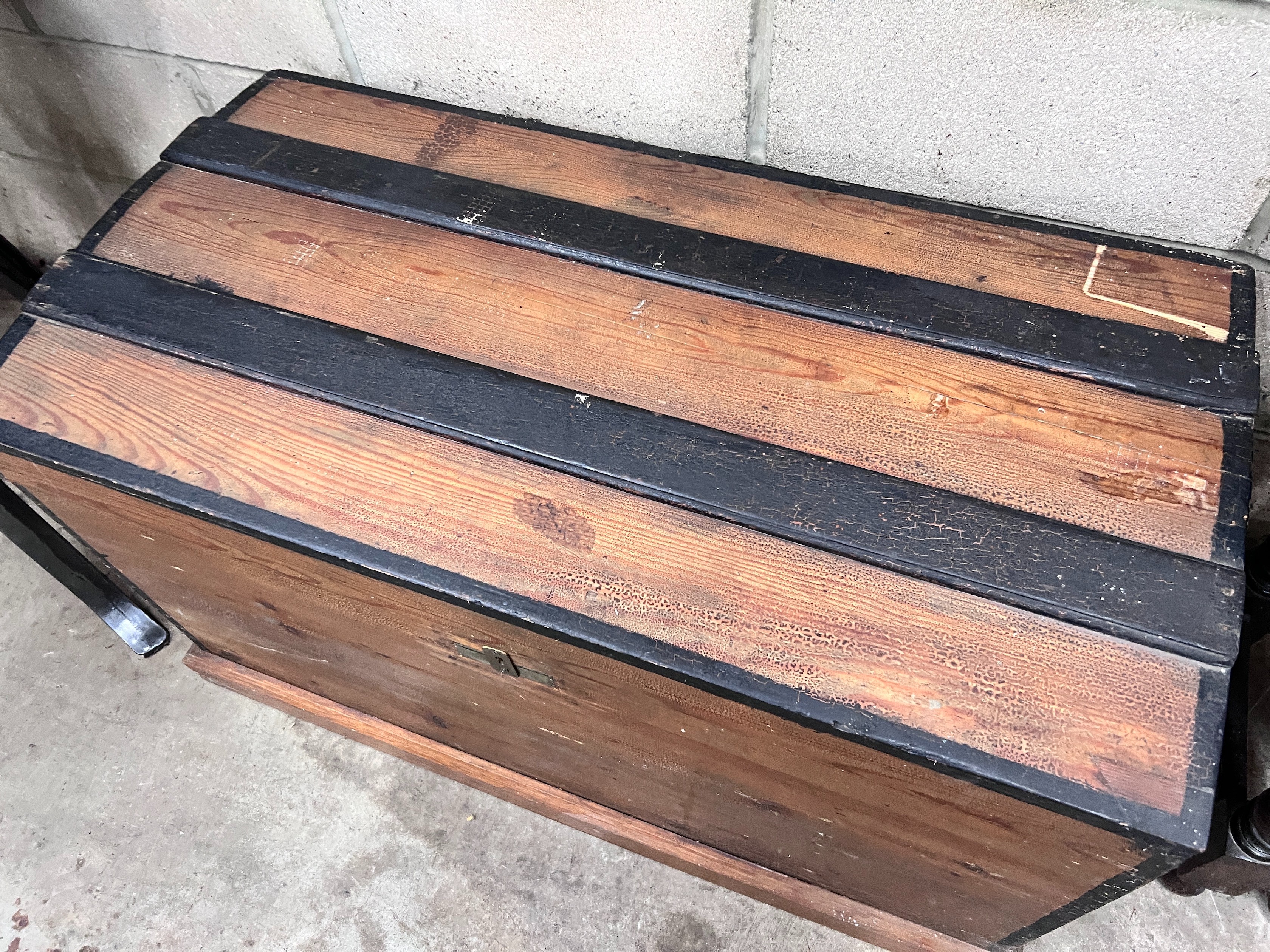 A marvered pine dome top trunk, width 95cm *Please note the sale commences at 9am.